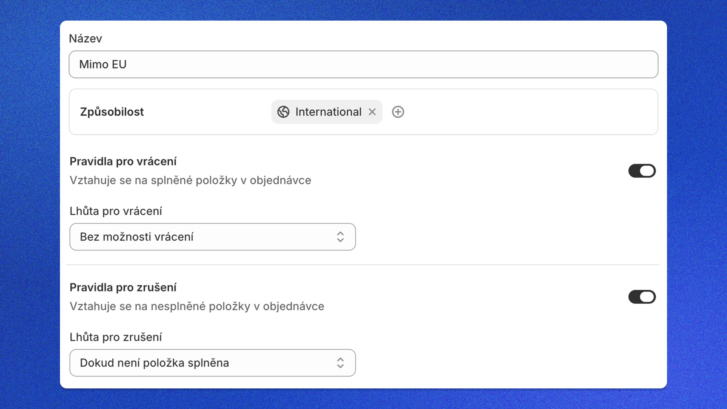 Pravidlo pro trh mimo EU: bez vracení, zrušení jen do expedice