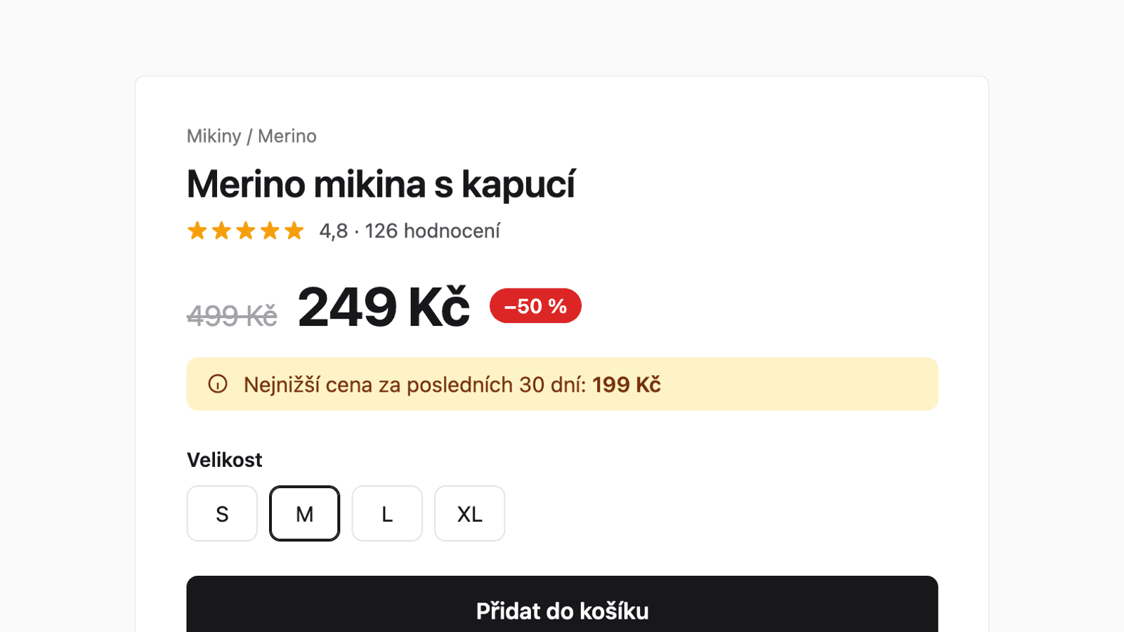 Přeškrtnutá cena a údaj o nejnižší ceně za posledních 30 dní