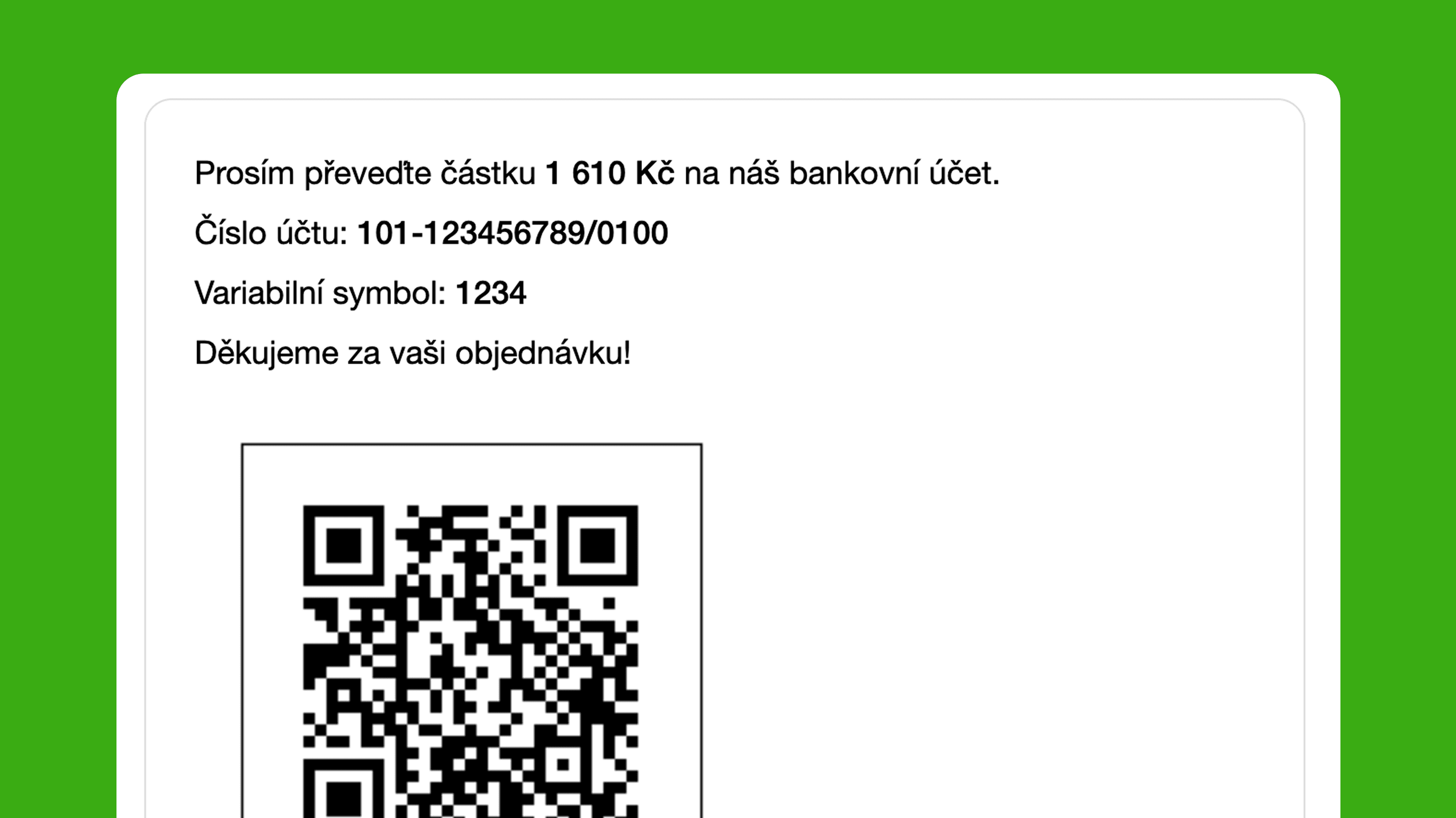 Přidání QR kódu pro platbu bankovním převodem