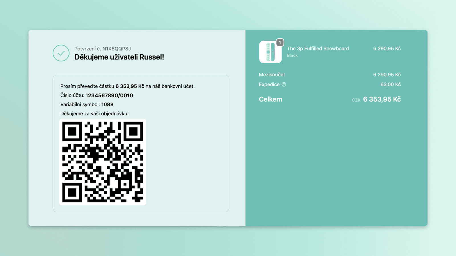 QR kód na děkovací stránce